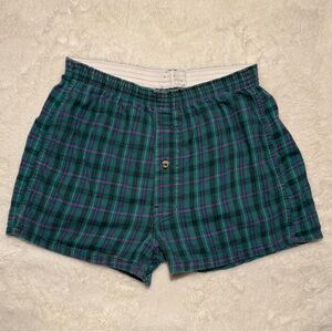 VINTAGE 80s Plaid Men’s Boxer Shorts - Green & Blue